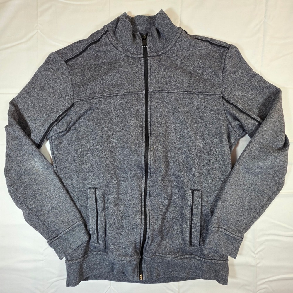 Alfani Slim Fit Mens Full Zip Mock Neck Sweatshirt Gray Racing Stripe Medium